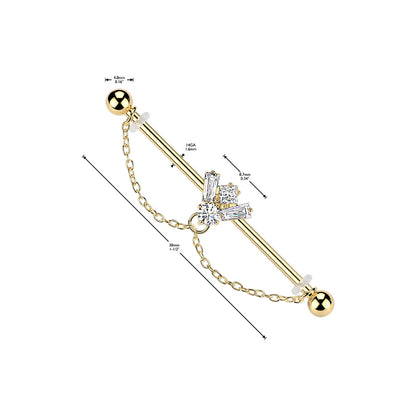 Gem Double Chain Industrial Barbell 14g dimensions