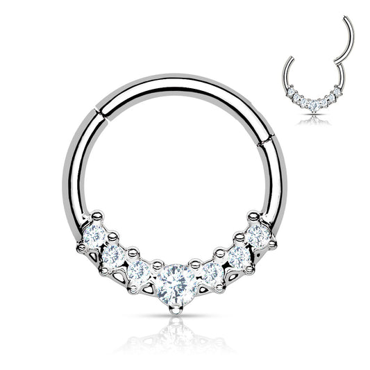 Gem Fan Silver Hinged Clicker Ring 16g