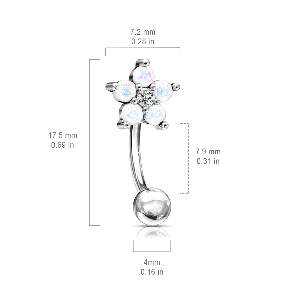 Gem Flower Opal Eyebrow Bar Dimensions