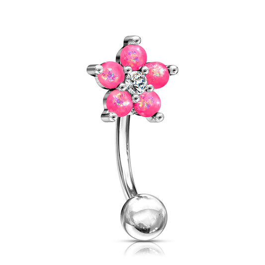 Gem Flower Opal Eyebrow Bar Pink