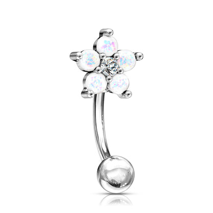 Gem Flower Opal Eyebrow rook Bar White