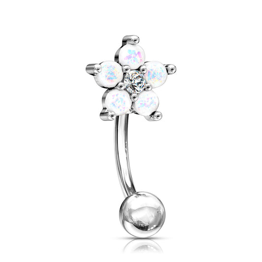 Gem Flower Opal Eyebrow rook Bar White