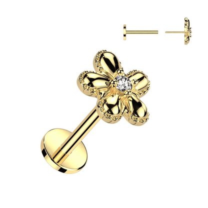 Gem centre flower push in flat back stud