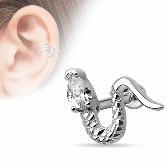 Gem head snake ear cartilage piercing bar
