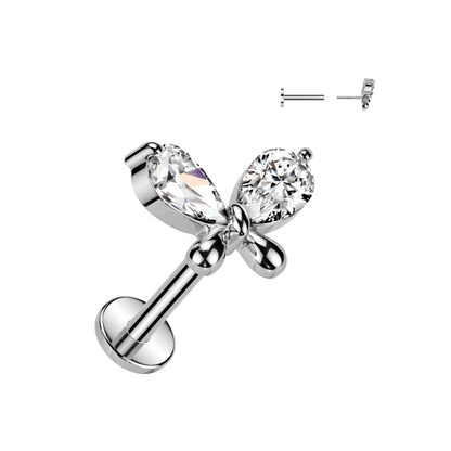 Gem silver butterfly threadless push in flat back stud