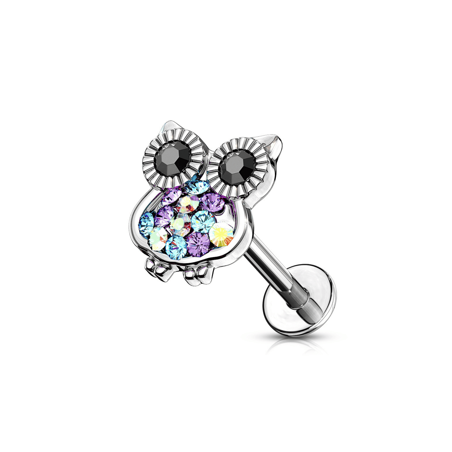 Gemmed Owl Flat Back Stud Piercing Bar