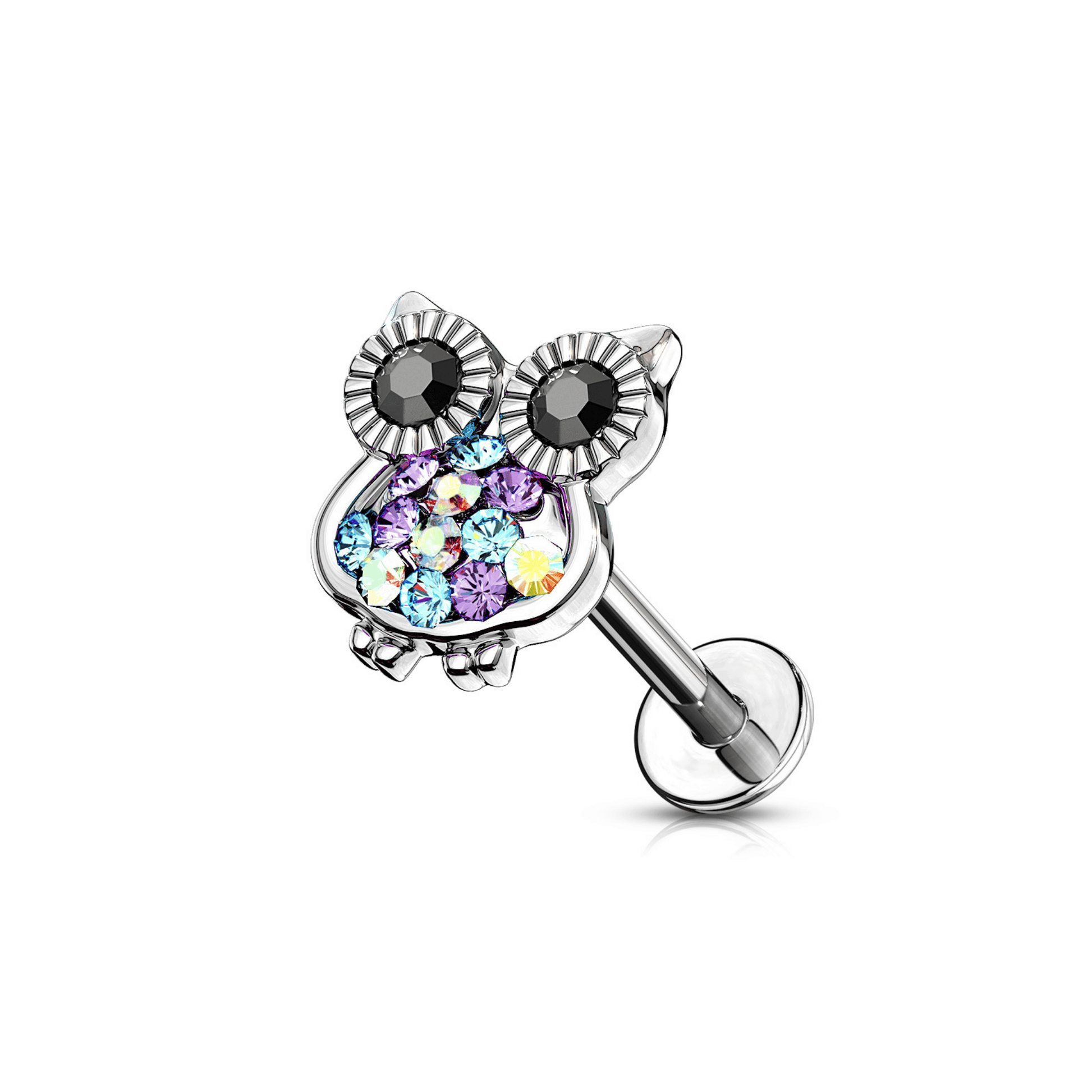 Gemmed Owl Flat Back Stud Piercing Bar
