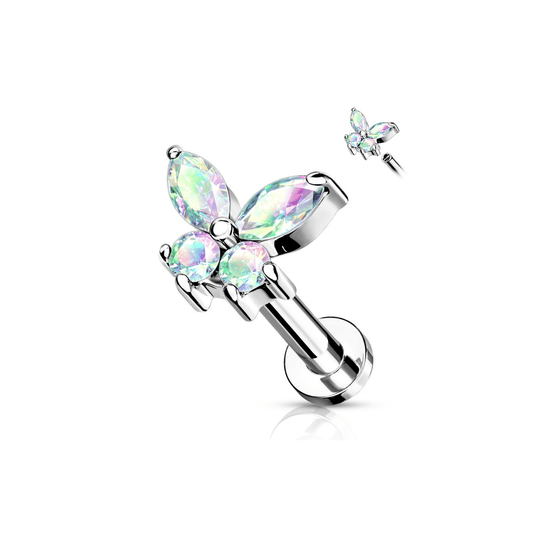 Gemmed butterfly flat back stud 