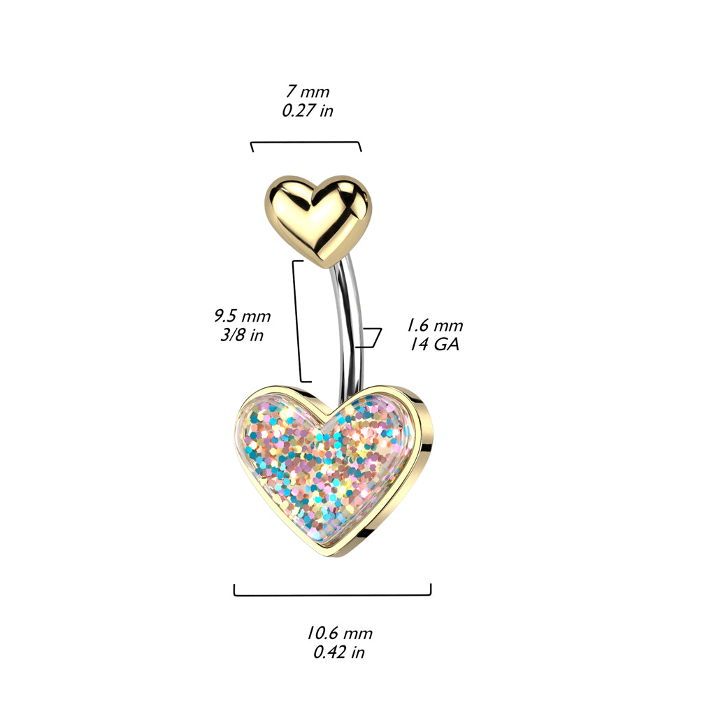 Glitter heart belly navel bar gold dimensions