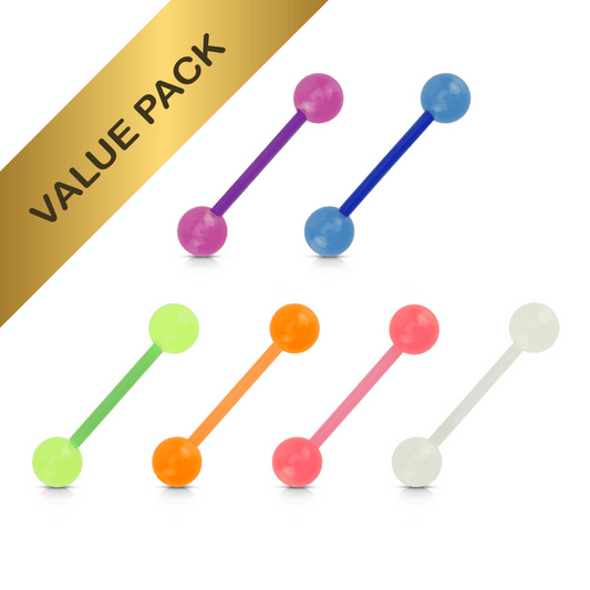Glow in the Dark Acrylic Ball BioFlex Tongue Nipple bars Value Pack