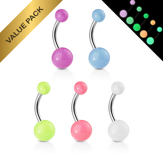 Glow in the Dark Navel Belly Button Bar Value Pack