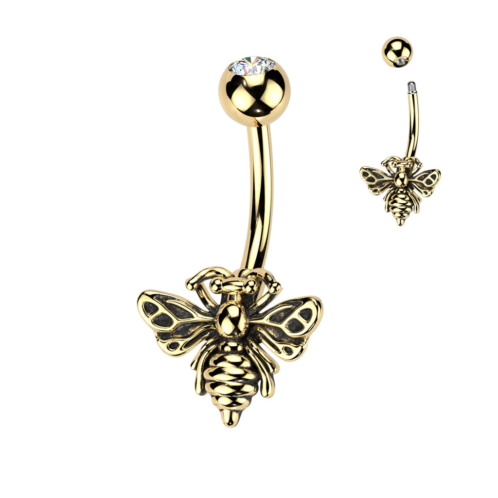 Gold Bee Belly Button Banana Bar with Gem