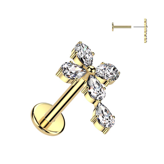Gold Celtic Gem Cross Threadless Flat Back Stud