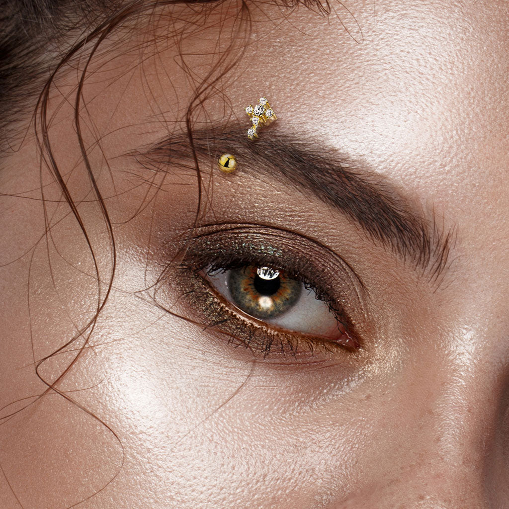 Gold Clear Gem Cross Curved Piercing Barbell