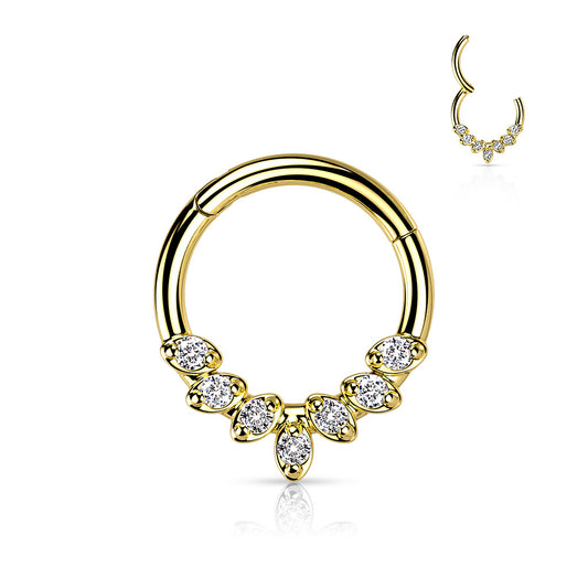 Gold Clear Gem Leaves Hinged Clicker Ring 16g