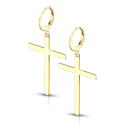 Gold Cross Dangle Earrings