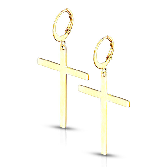 Gold Cross Dangle Earrings