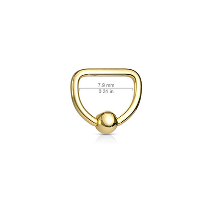 Gold D Shaped Captive Bead Ring 16g dimensions