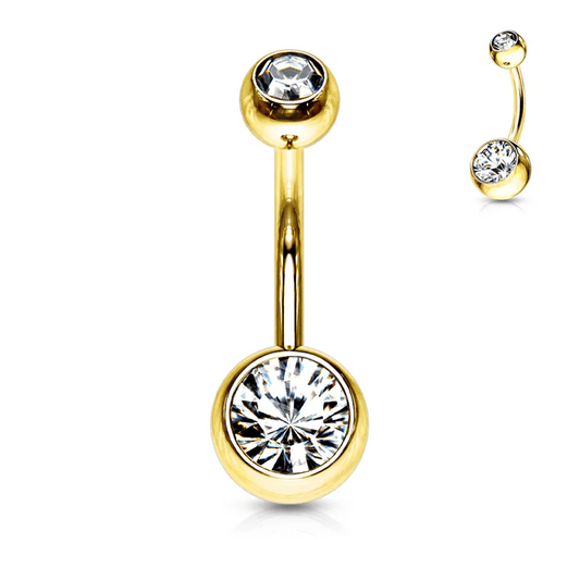 Gold Double Clear Gem Navel Bar