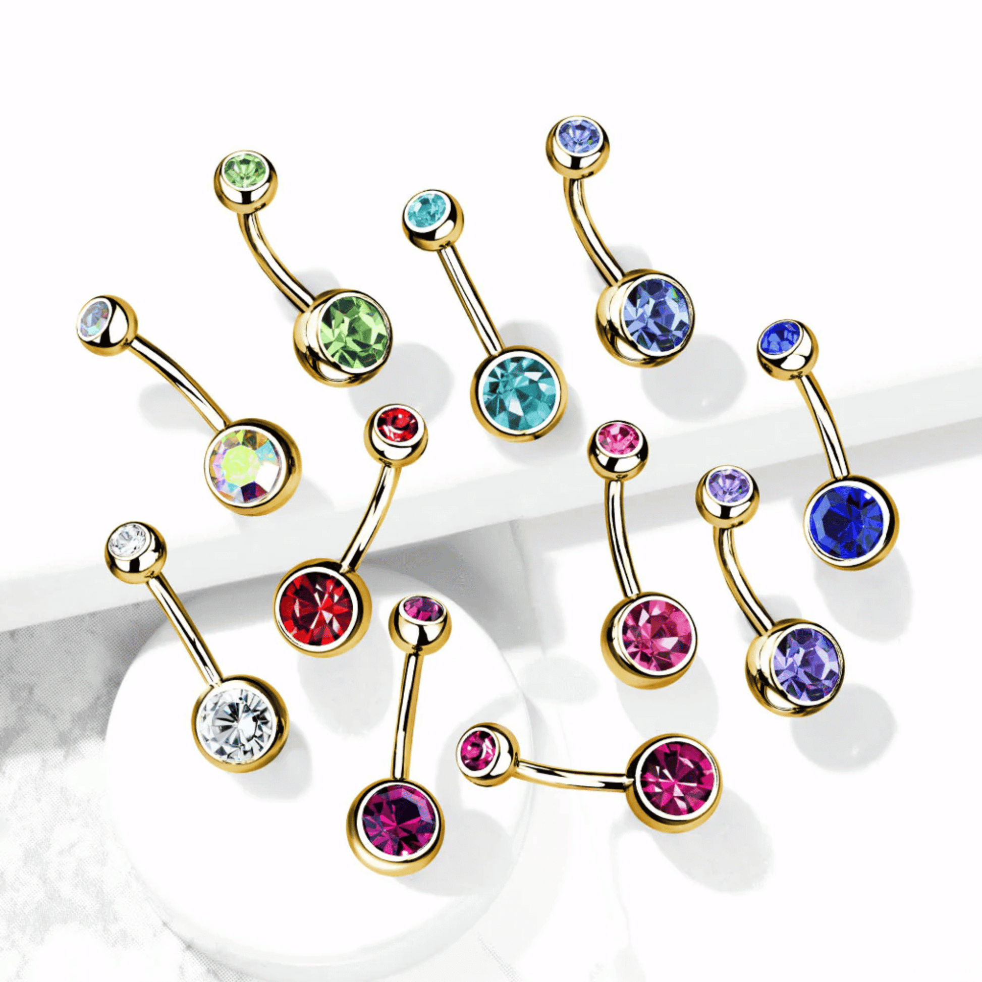 Gold Double Clear Gem Navel Bar