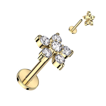 Gold Double Tiered Flower Flat Back Stud 16g