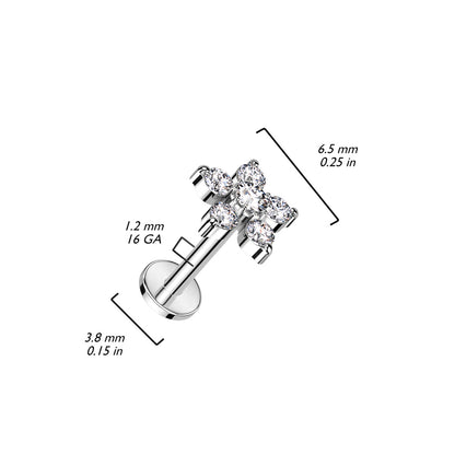 Gold Double Tiered Flower Flat Back Stud 16g sizing