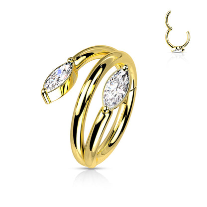 Gold Double Vine Marquise Gem Hinged Segment Ring