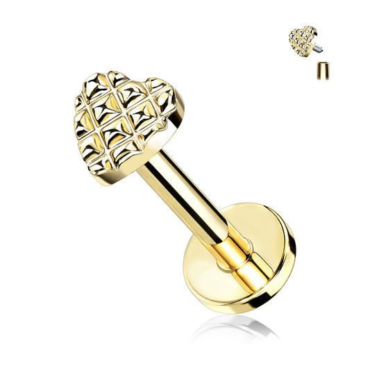 Gold Embossed Heart Flat Back Earring