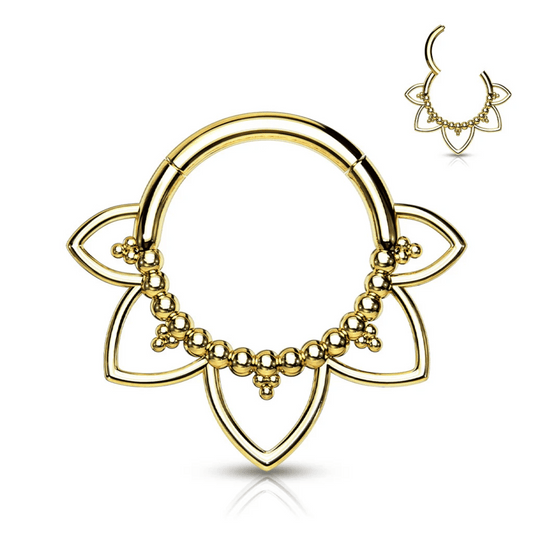 Gold Filigree Lotus Hinged Clicker Ring 16g
