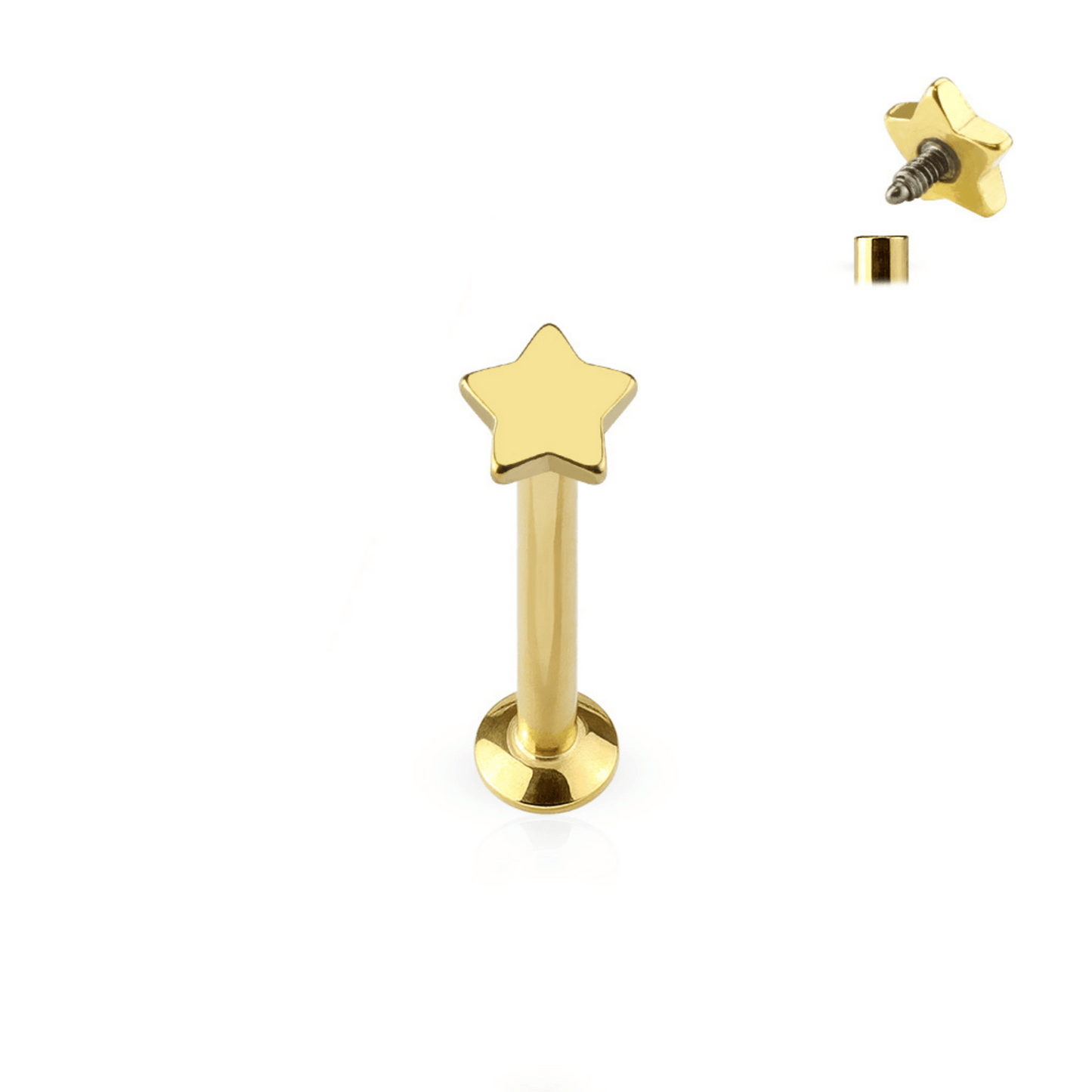 Gold Flat Top Star Internally Threaded Flat Back Stud
