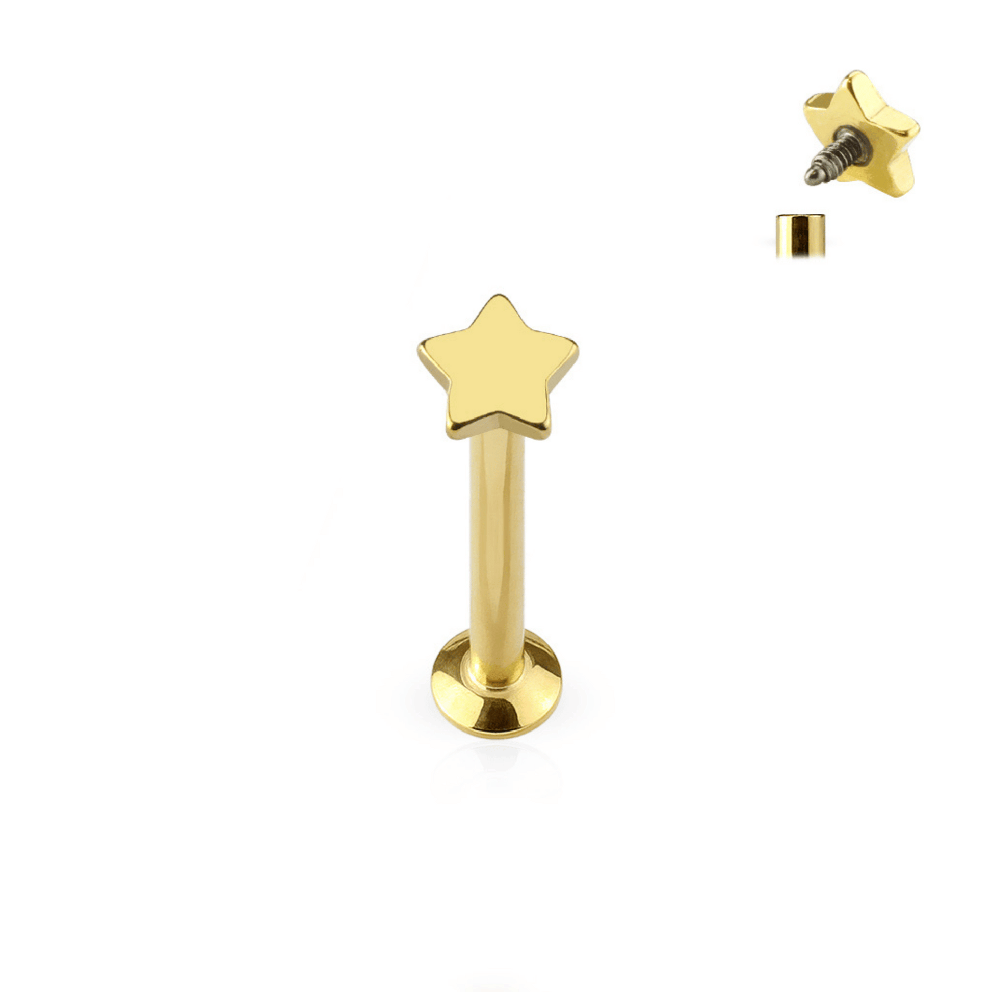 Gold Flat Top Star Internally Threaded Flat Back Stud