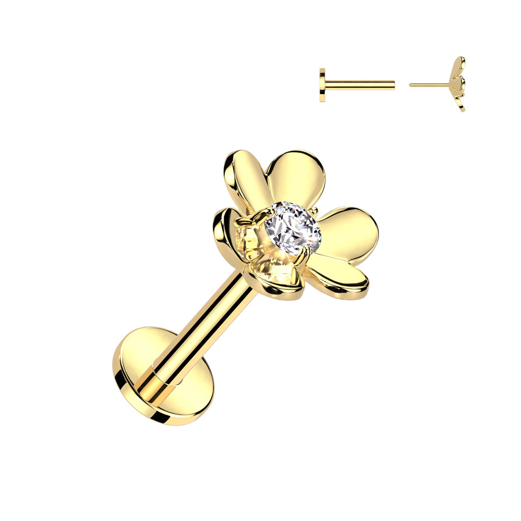 Gold Flower Threadless Flat Back Stud 16g