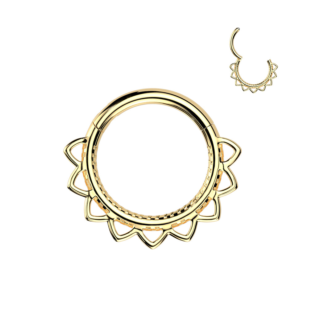 Gold Heart Filigree Hinged Clicker Ring 16g