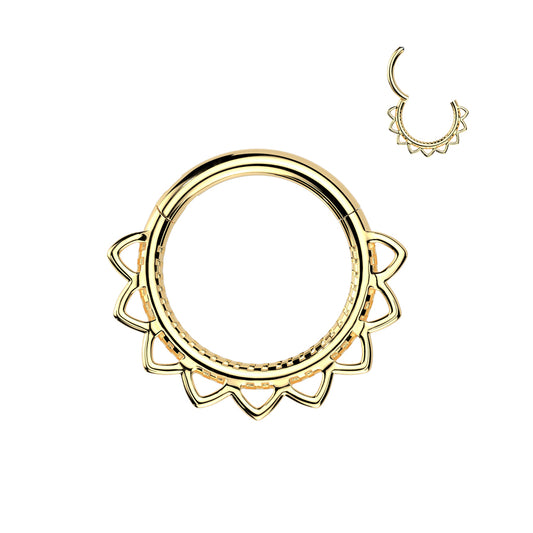 Gold Heart Filigree Hinged Clicker Ring 16g