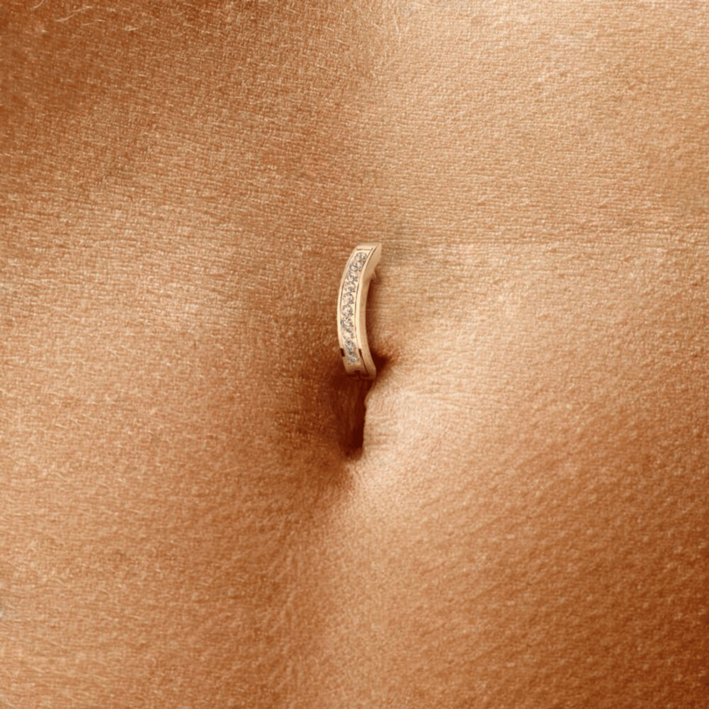 Gold Hinged Clicker Belly Button Bar With Paved Gems