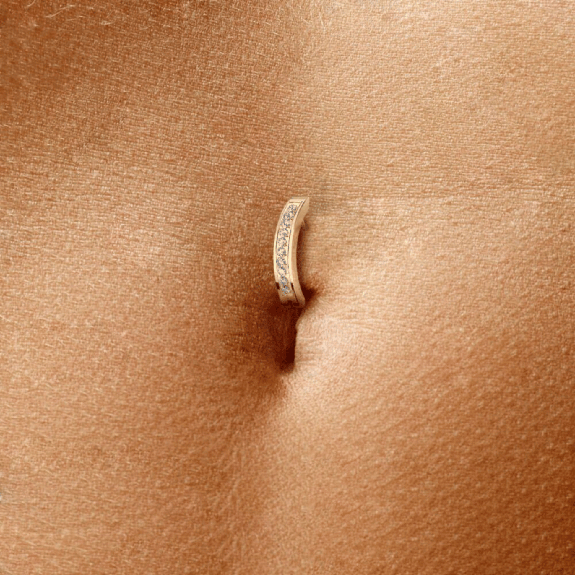 Gold Hinged Clicker Belly Button Bar With Paved Gems
