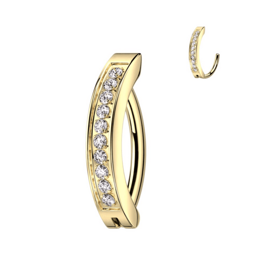 Gold Hinged Clicker Belly Button Bar With Paved Gems 14g