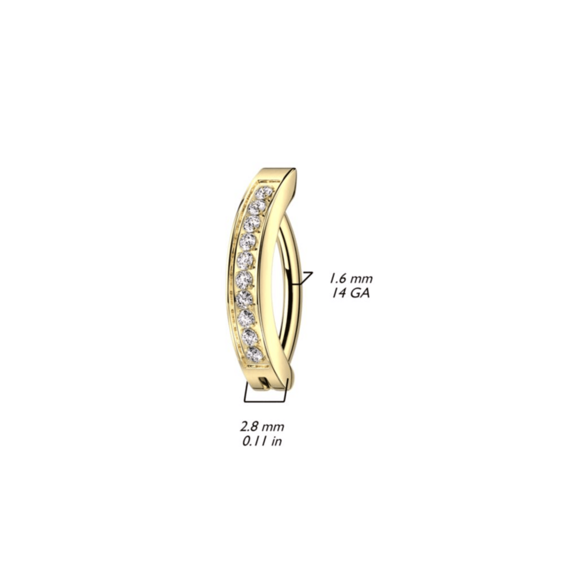 Gold Hinged Clicker Belly Button Bar With Paved Gems Sizing