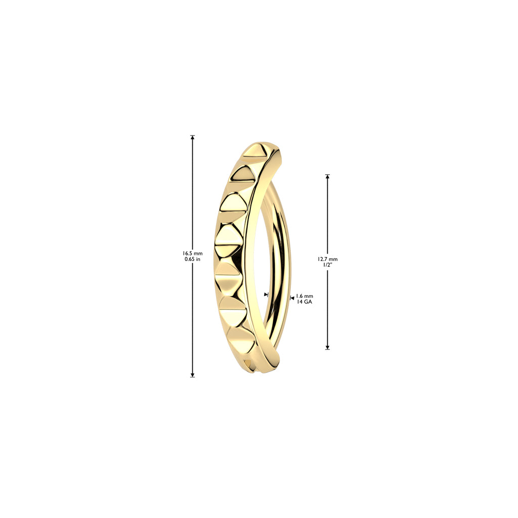 Gold Hinged Clicker Belly Button Ring With Pyramid Cuts Dimensions