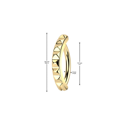 Gold Hinged Clicker Belly Button Ring With Pyramid Cuts Dimensions