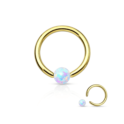 Gold IP Captive Bead Ring with Opalite Ball
