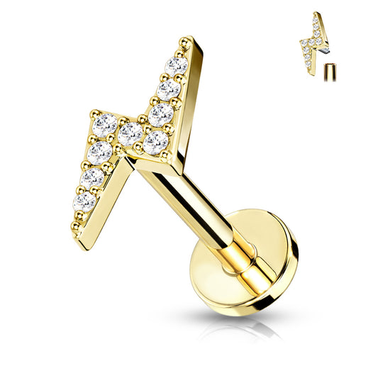 Gold Lightning Bolt Flat Back Stud 16g