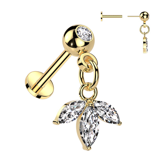 Gold Marquise Gem Dangle Threadless Flat Back Stud