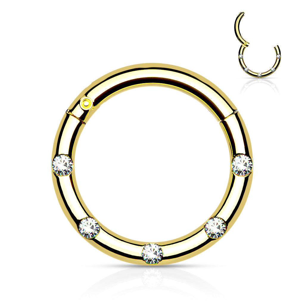 Gold Micro Gems Hinged Clicker Ring 16g
