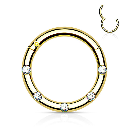 Gold Micro Gems Hinged Clicker Ring 16g