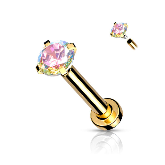 Gold Prong Set Aurora Borealis Gem Flat Back Earring