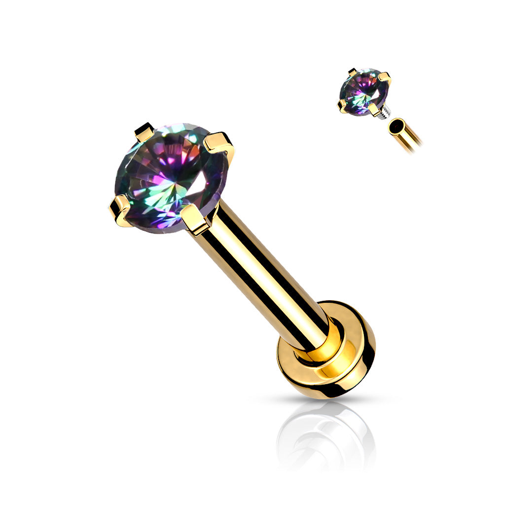 Gold Prong Set Vitrail Medium Gem Flat Back Earring