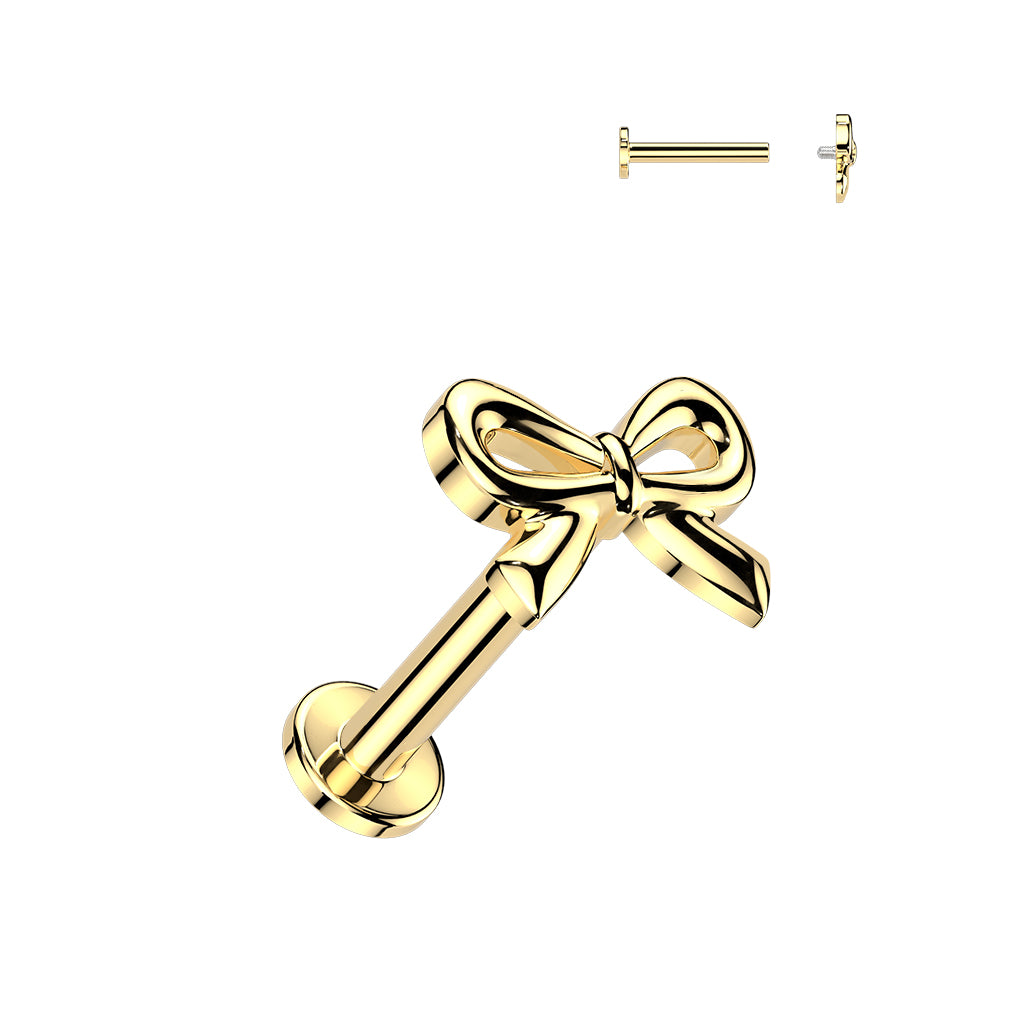 Gold Ribbon Bow Flat Back Stud 16g