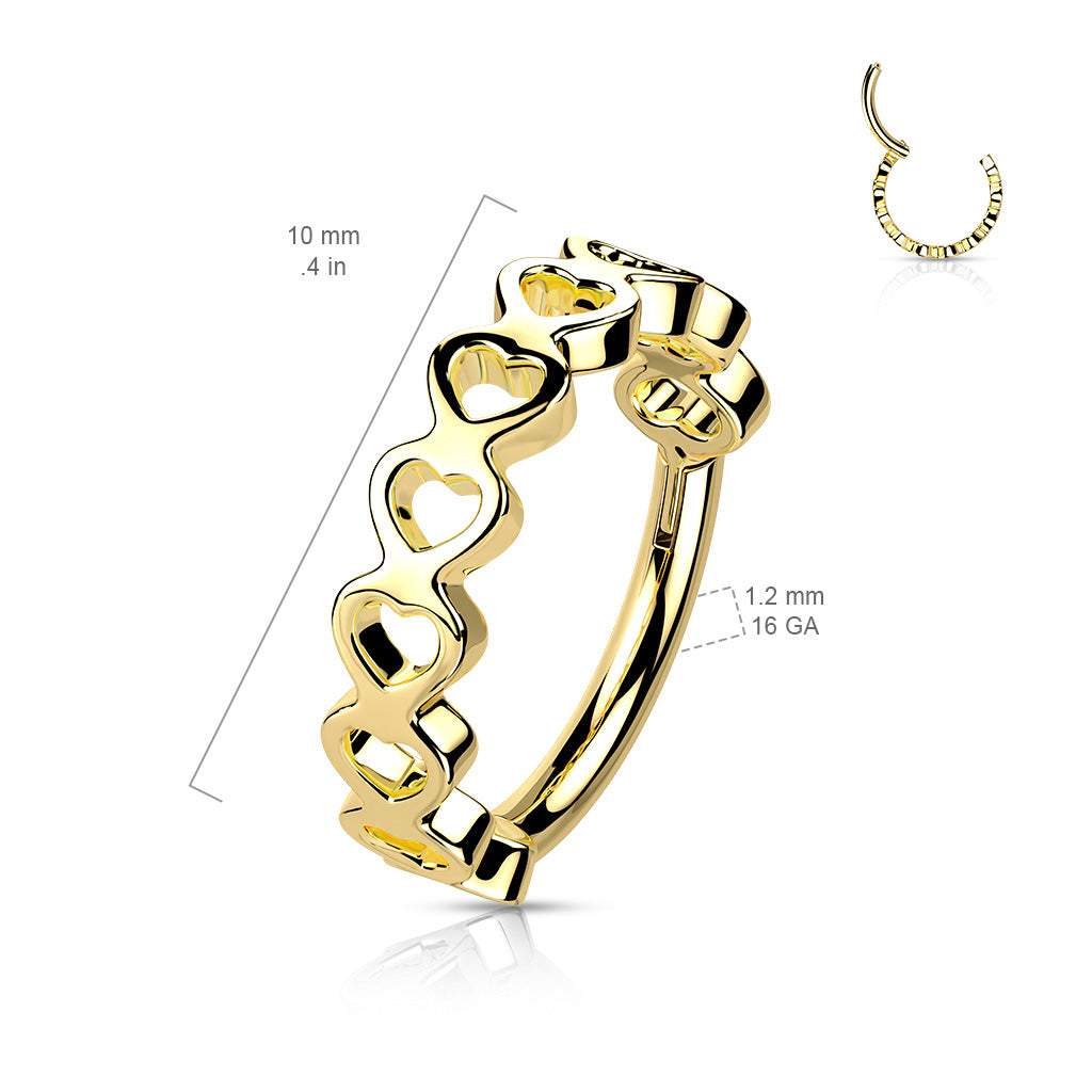 Gold Side Hearts Hinged Clicker Ring