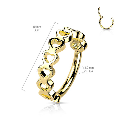 Gold Side Hearts Hinged Clicker Ring